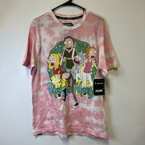Rick And Morty De Kryptic Pink And White Tie Dye Shirt Size Large NWT - Picture 1 of 5